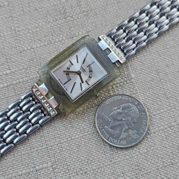 Vintage Swatch Swiss Ladies Wristwatch Quartz Analog Silver Tone Wrist Watch - Picture 12 of 12